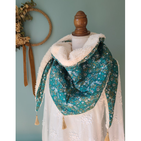 Chèche liberty vert et moumoute extra douce et chaude