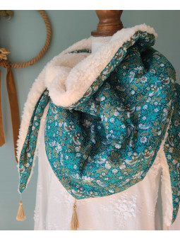 Chèche liberty vert et moumoute extra douce et chaude