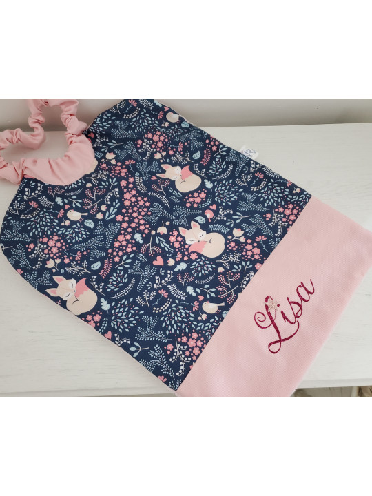 Sac pochon personnalisable pour crèche ou maternelle joli coton renards