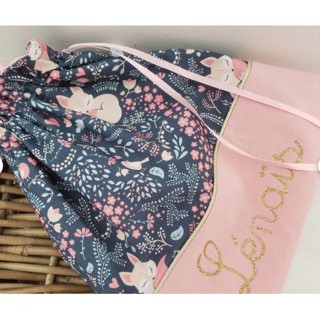 Sac pochon personnalisable pour crèche ou maternelle joli coton renards