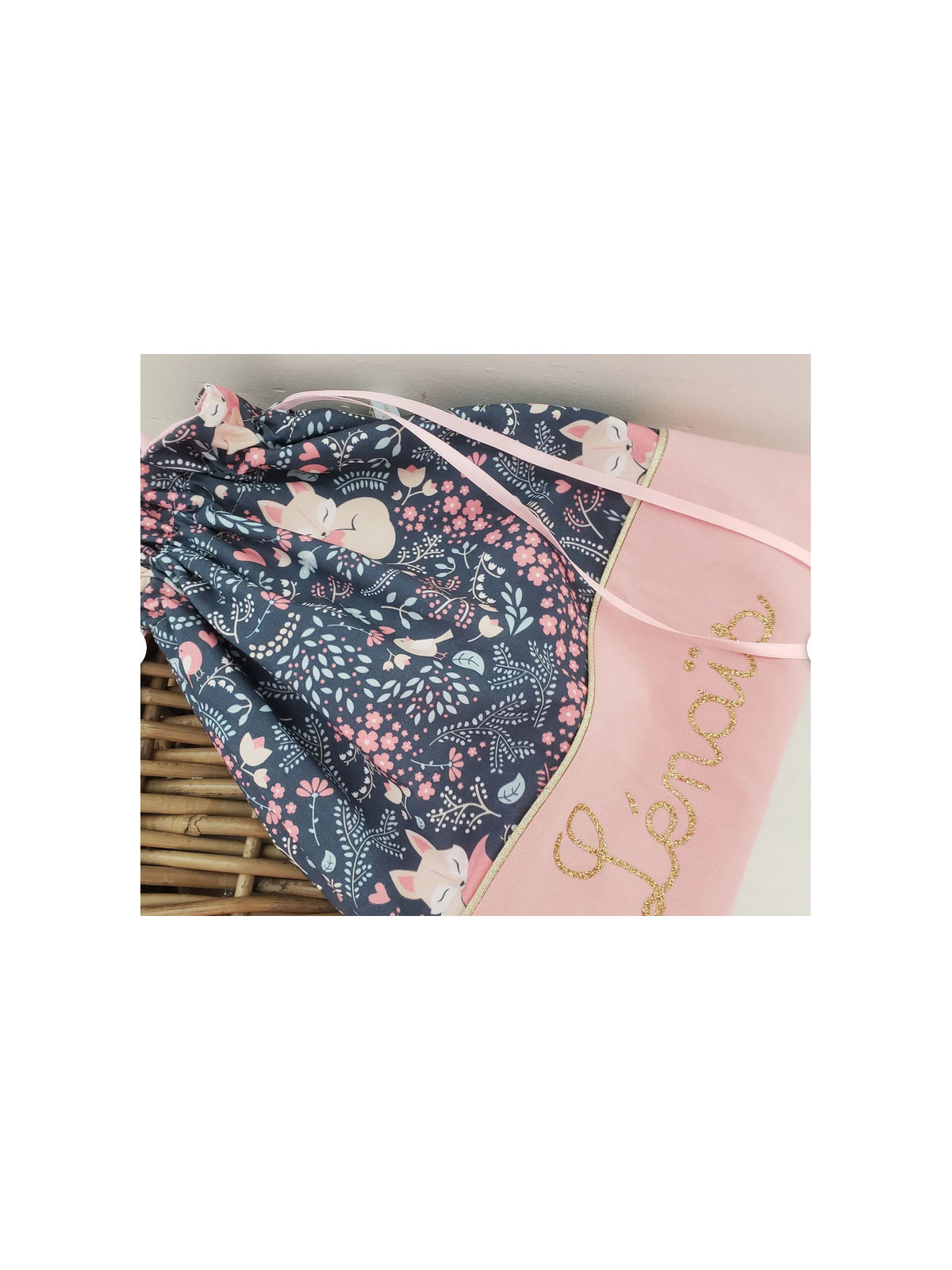 Sac pochon personnalisable pour crèche ou maternelle joli coton renards