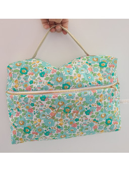 Vanity trousse de toilette personnalisable en liberty Betsy turquoise matelassé