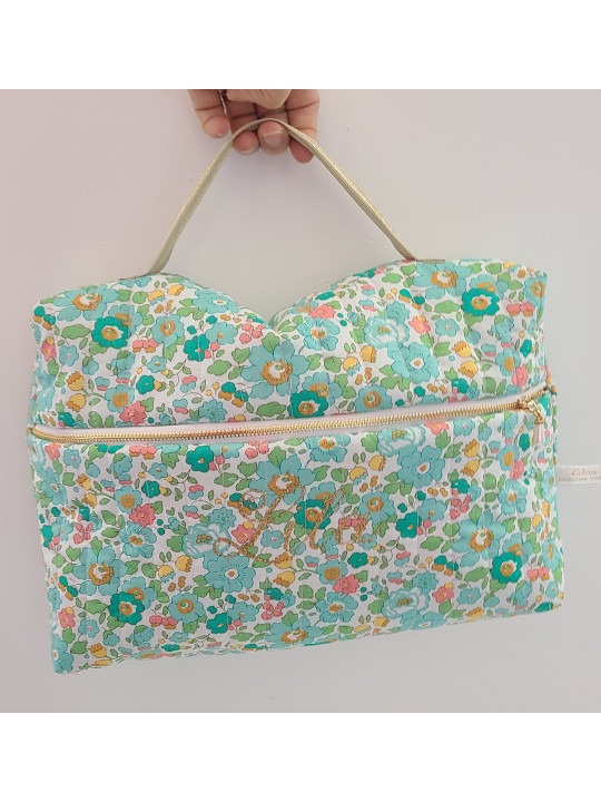 Vanity trousse de toilette personnalisable en liberty Betsy turquoise matelassé