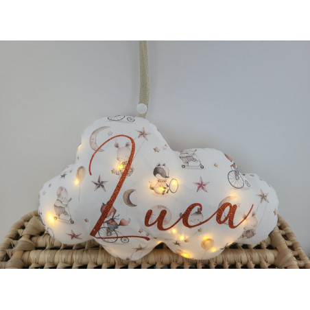 Veilleuse LED nuage personnalisable petits animaux (cadeau de naissance)