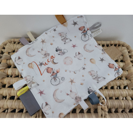 Doudou étiquettes mixte avec petits animaux, personnalisé tout doux