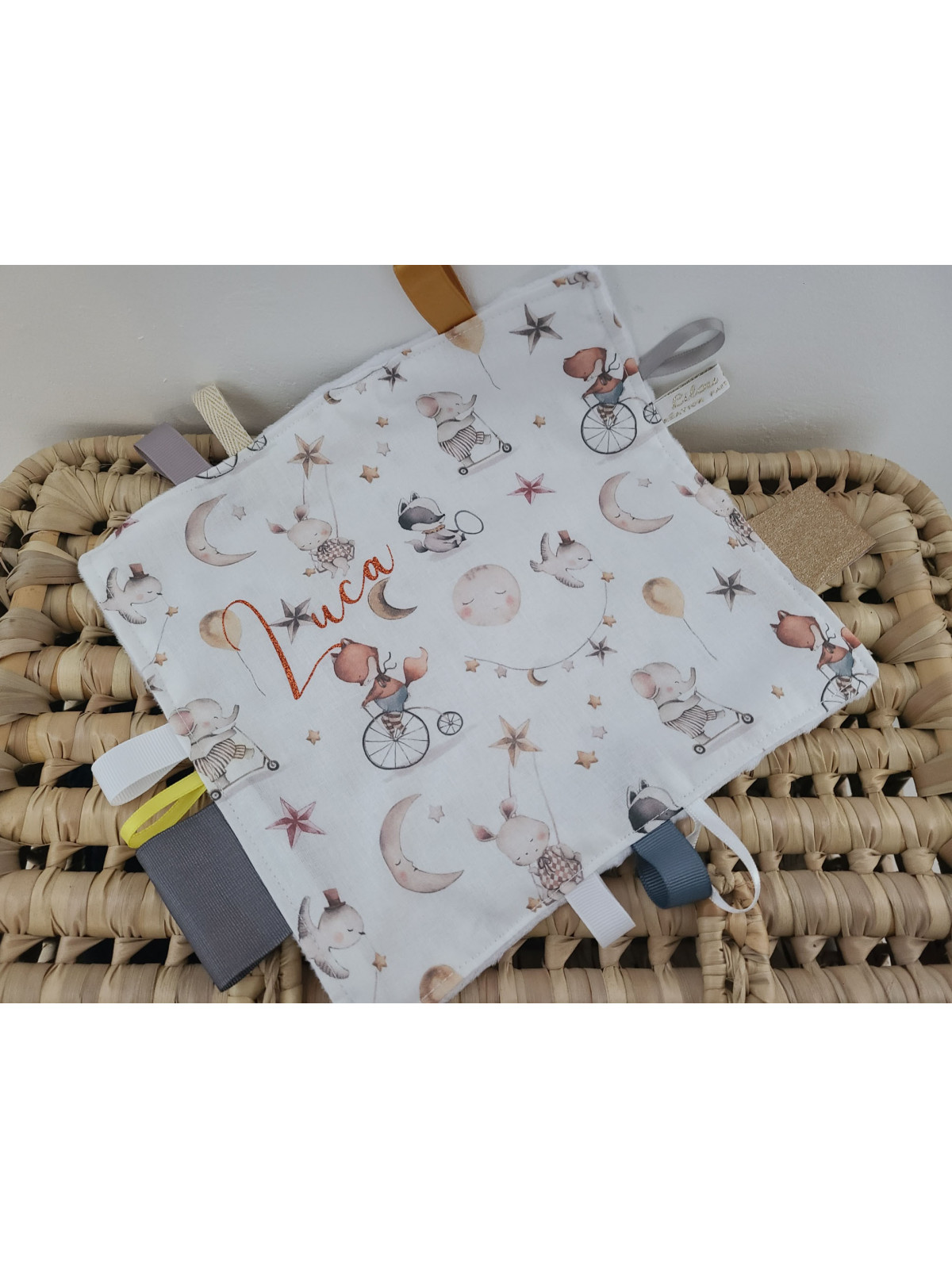 Doudou étiquettes mixte avec petits animaux, personnalisé tout doux