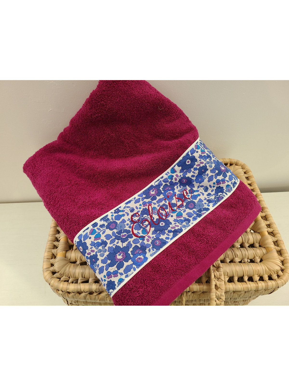 Drap de douche 70x140 éponge et liberty personnalisé