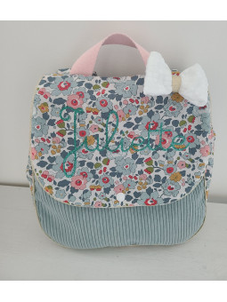 Sac à dos maternelle / crèche velours et liberty Betsy porcelaine personnalisé
