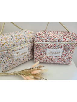 Vanity trousse de toilette personnalisable en coton floral matelassé