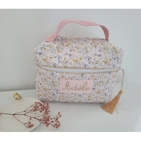 Vanity trousse de toilette personnalisable en coton floral matelassé