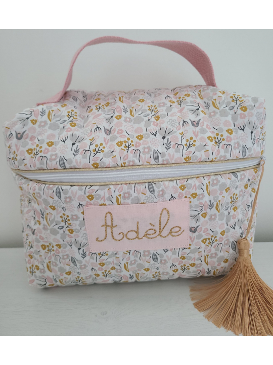 Vanity trousse de toilette personnalisable en coton floral matelassé