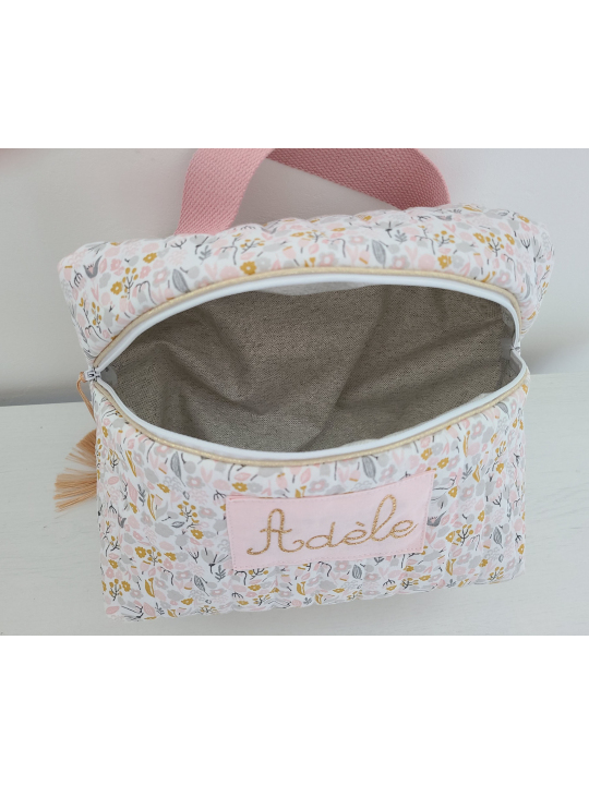Vanity trousse de toilette personnalisable en coton floral matelassé
