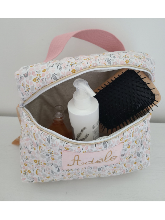 Vanity trousse de toilette personnalisable en coton floral matelassé