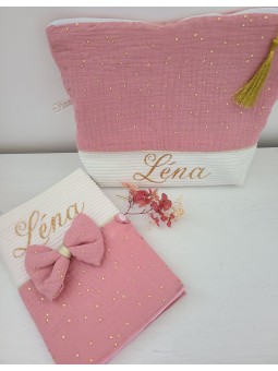 Protège carnet de santé en velours et double gaze personnalisé