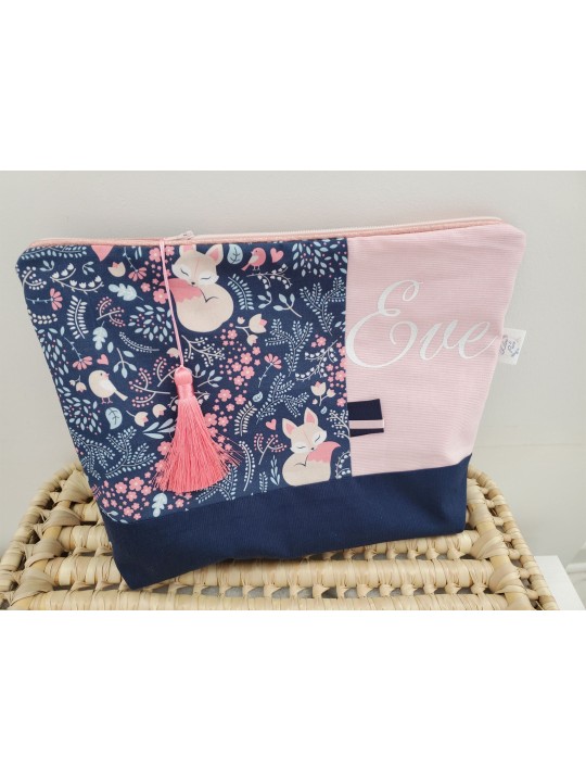 Trousse de toilette personnalisée prénom avec petits renards