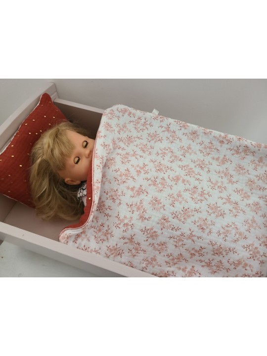 Parure pour lit de poupée en double gaze bio et confettis or