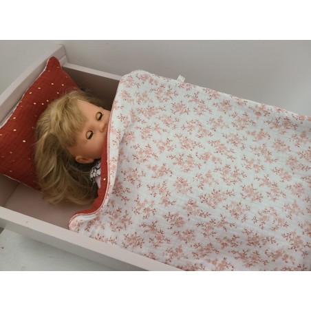 Parure pour lit de poupée en double gaze bio et confettis or