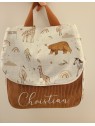 Sac à dos maternelle / crèche velours et coton savane personnalisé