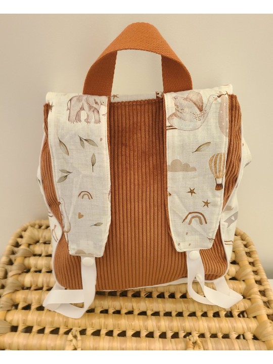 Sac à dos maternelle / crèche velours et coton savane personnalisé