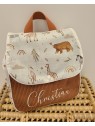 Sac à dos maternelle / crèche velours et coton savane personnalisé
