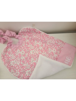 Grande serviette élastiquée liberty Betsy rose pour maternelle ou tissus au choix