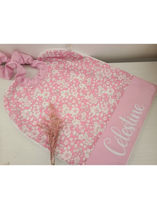 Grande serviette élastiquée liberty Betsy rose pour maternelle ou tissus au choix