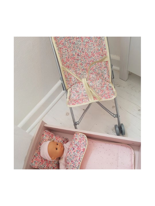 Poussette canne en liberty enduit wiltshire pois de senteur pour poupée