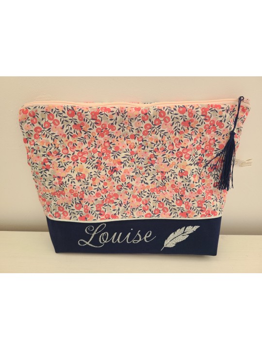 Trousse de toilette personnalisée prénom liberty Wiltshire pois de senteur (naissance, baptême, anniversaire...)