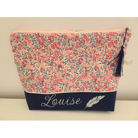 Trousse de toilette personnalisée prénom liberty Wiltshire pois de senteur (naissance, baptême, anniversaire...)