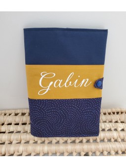 Protège-carnet de sante personnalisé marine et moutarde (cadeau naissance ...)