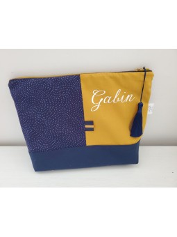 Trousse de toilette personnalisée marine et moutarde (cadeau naissance, baptême ...)