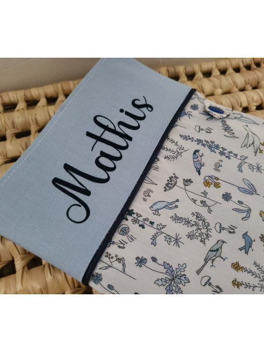 Attache tétine liberty Theo blue dust personnalisée prénom