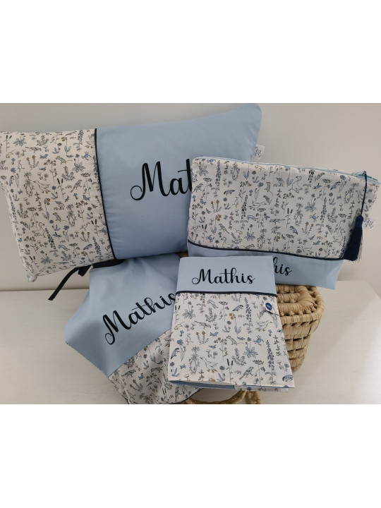 Attache tétine liberty Theo blue dust personnalisée prénom