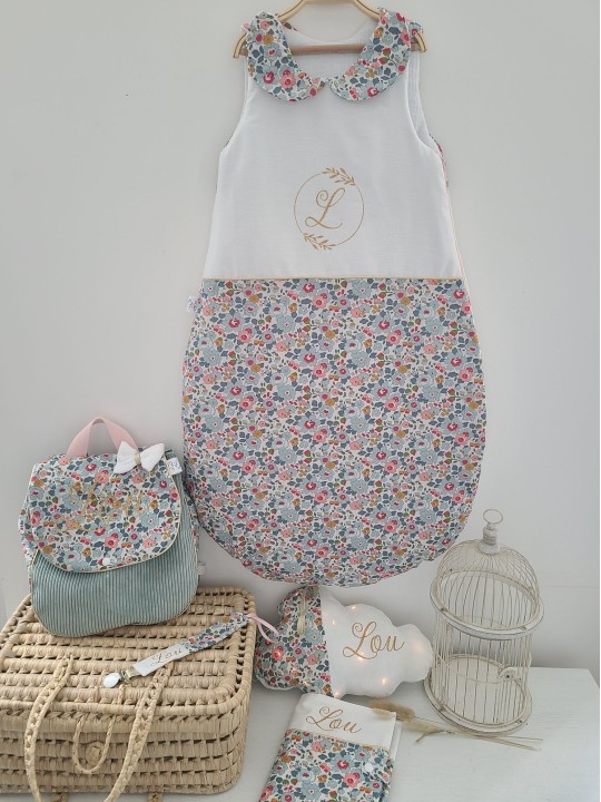 Gigoteuse hiver liberty Betsy porcelaine avec col claudine personnalisée