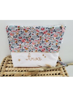 Trousse de toilette personnalisée prénom liberty Betsy porcelaine (cadeau naissance, baptême, communion ...)