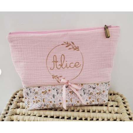 Trousse de toilette personnalisée, joli coton floral et double gaze