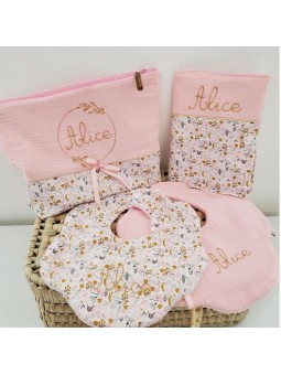 Trousse de toilette personnalisée, joli coton floral et double gaze