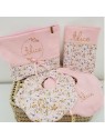 Trousse de toilette personnalisée, joli coton floral et double gaze