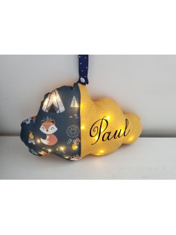 Veilleuse LED petits renards en marine et moutarde, personnalisable