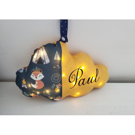 Veilleuse LED petits renards en marine et moutarde, personnalisable