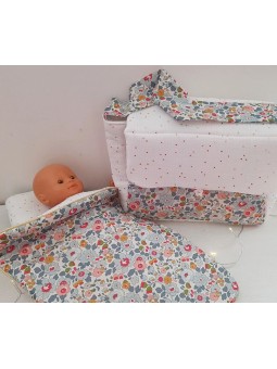 Parure pour lit de poupée en liberty Betsy porcelaine