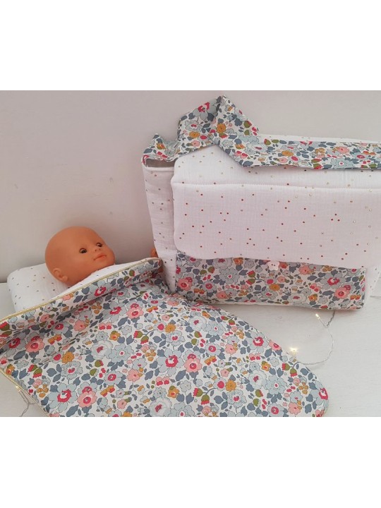 Parure pour lit de poupée en liberty Betsy porcelaine