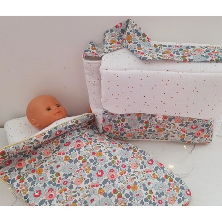 Parure pour lit de poupée en liberty Betsy porcelaine