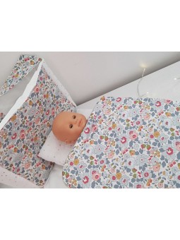 Parure pour lit de poupée en liberty Betsy porcelaine