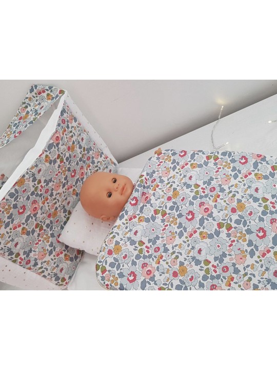 Parure pour lit de poupée en liberty Betsy porcelaine