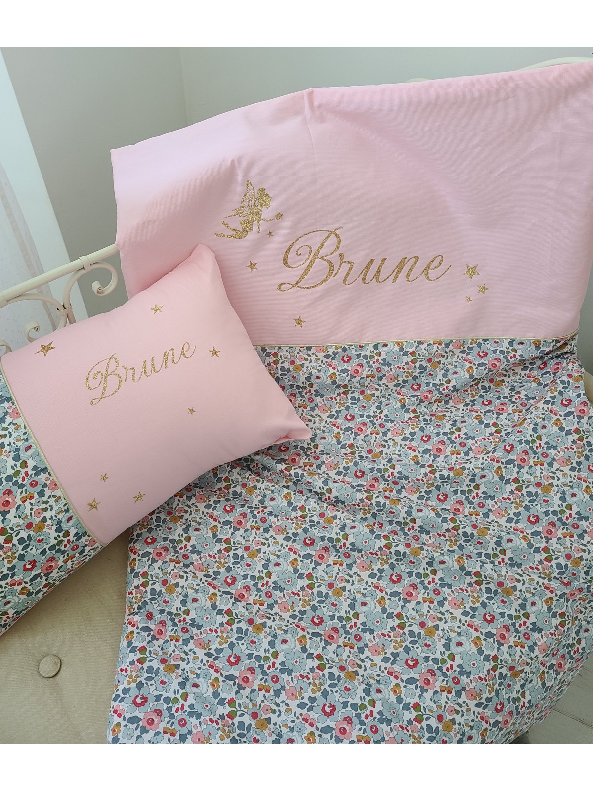 Couverture extra douce liberty Betsy porcelaine personnalisée (cadeau naissance, baptême...)