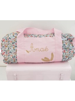 Sac bowling en liberty Betsy porcelaine, personnalisé (cadeau baptême, communion, naissance)