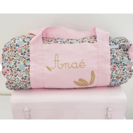 Sac bowling en liberty Betsy porcelaine, personnalisé (cadeau baptême, communion, naissance)