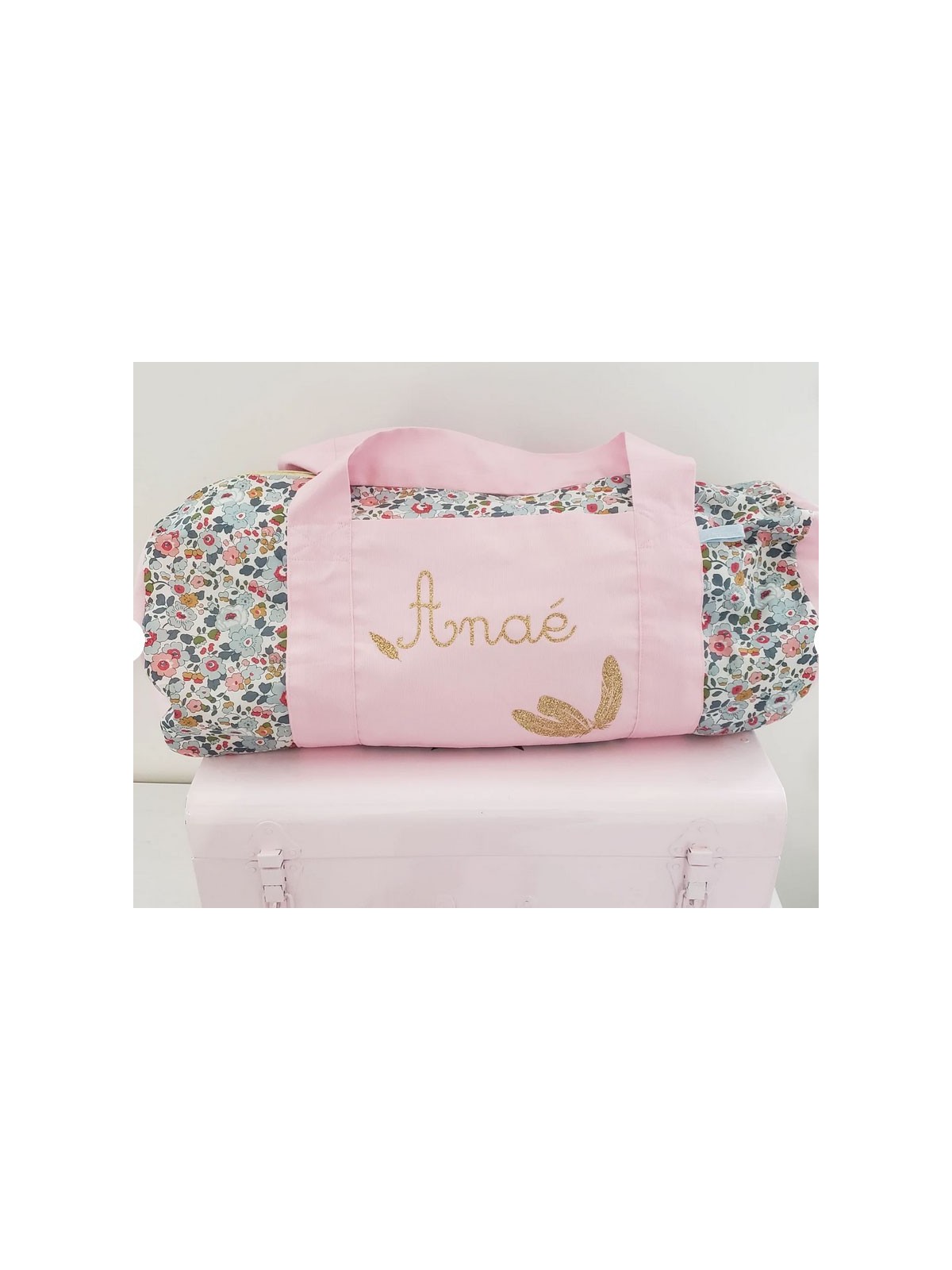 Sac bowling en liberty Betsy porcelaine, personnalisé (cadeau baptême, communion, naissance)