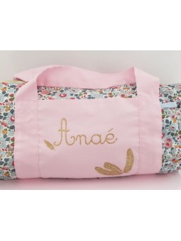 Sac bowling en liberty Betsy porcelaine, personnalisé (cadeau baptême, communion, naissance)